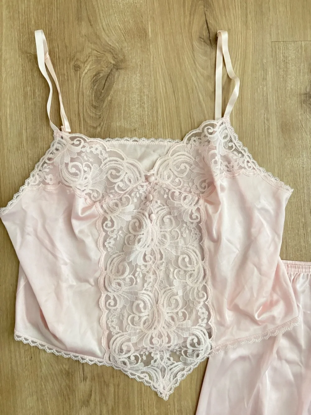 Vtg Women's Lace Trim Slip two piece Set - Light Pink - Picture 4 of 6
